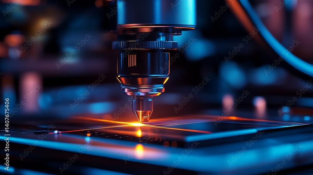 High Precision Laser Cutter in Action with Bright Light and Clear Motion Blur : Generative AI