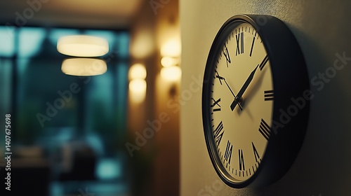 Obraz na płótnie Stylish Wall Clock Featuring Roman Numerals in a Serene Room Environment with Gentle Lighting : Generative AI w salonie