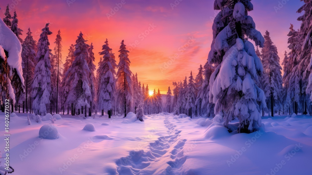 Fototapeta premium orange forest in snow