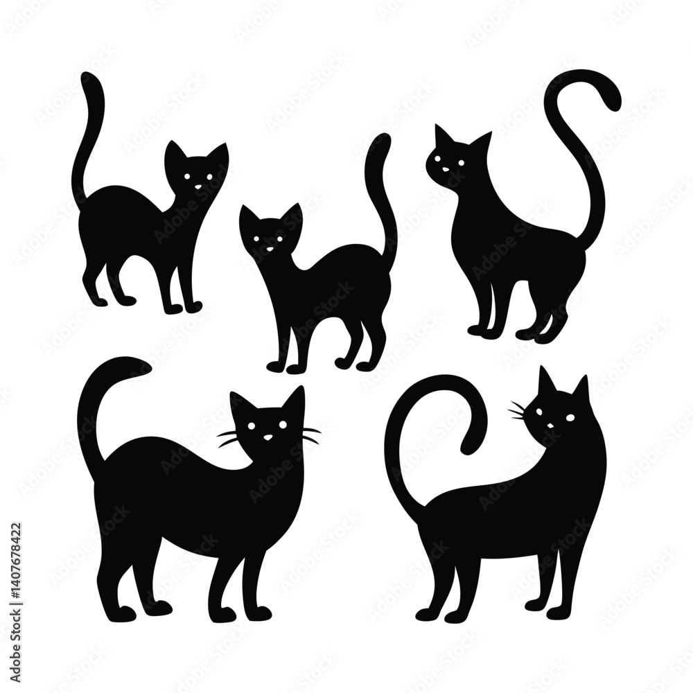 Group of Playful Cat Silhouettes Group of Playful Cat Silhouettes