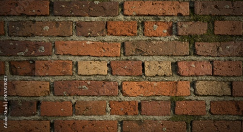 A close-up shows a weathered brick wall with varying shades of brown and some visible mortar