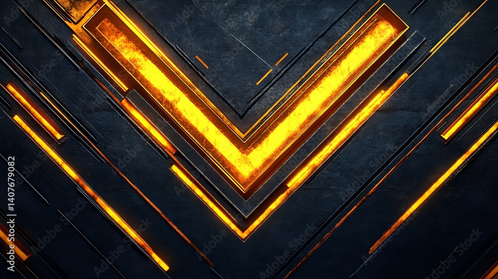 Futuristic abstract background with metallic geometric shapes and vibrant orange accents : Generative AI