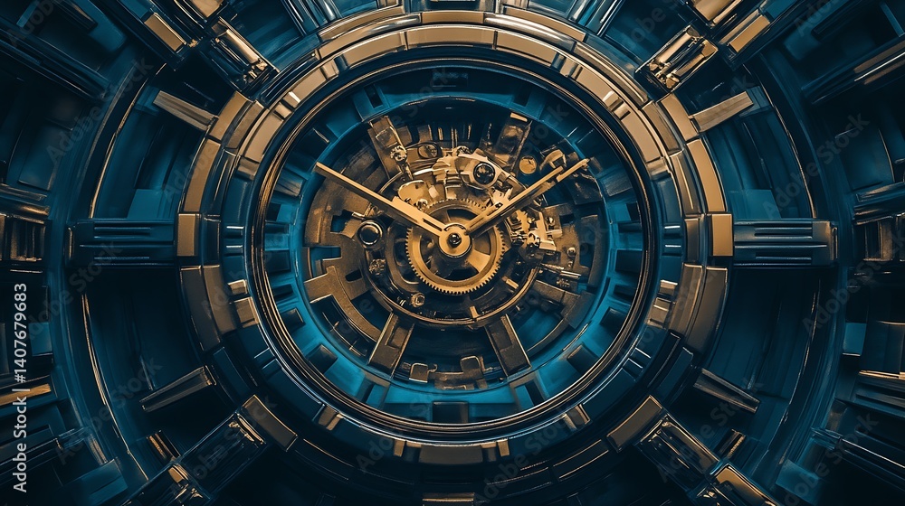 Fascinating close-up view of a vintage clock mechanism showcasing intricate gear designs and elegant craftsmanship : Generative AI