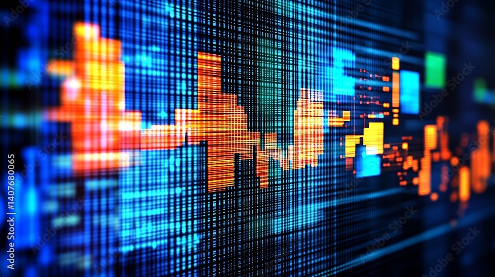 Dynamic representation of colorful financial data illustrating trends and stock movements for professional technology use : Generative AI