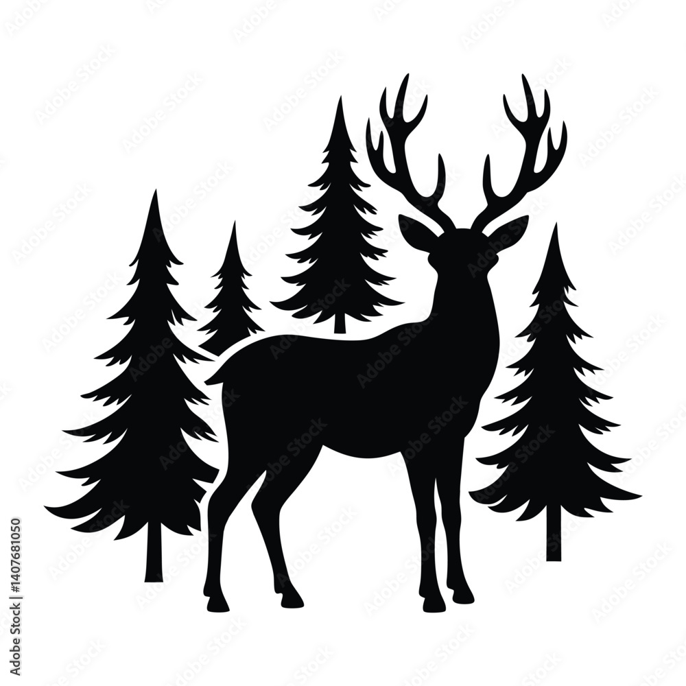 Forest Deer Silhouette with Antlers Forest Deer Silhouette with Antlers