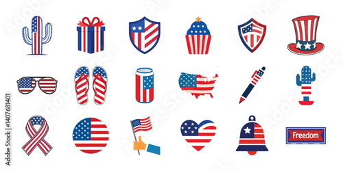 4th of July 18 Vector set, American Independence Day vector elements on white background