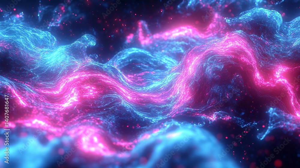Intricate swirling abstract texture combining vivid shades of pink and blue in a digital artwork : Generative AI
