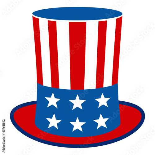 A patriotic Uncle Sam top hat celebrating American pride with bold red, white, and blue stripes and stars.