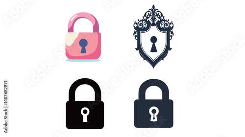 Secure lock icon vector graphic representing privacy, safety, and data protection concepts. This simple and modern padlock symbol is widely used in digital interfaces, cybersecurity visuals, 