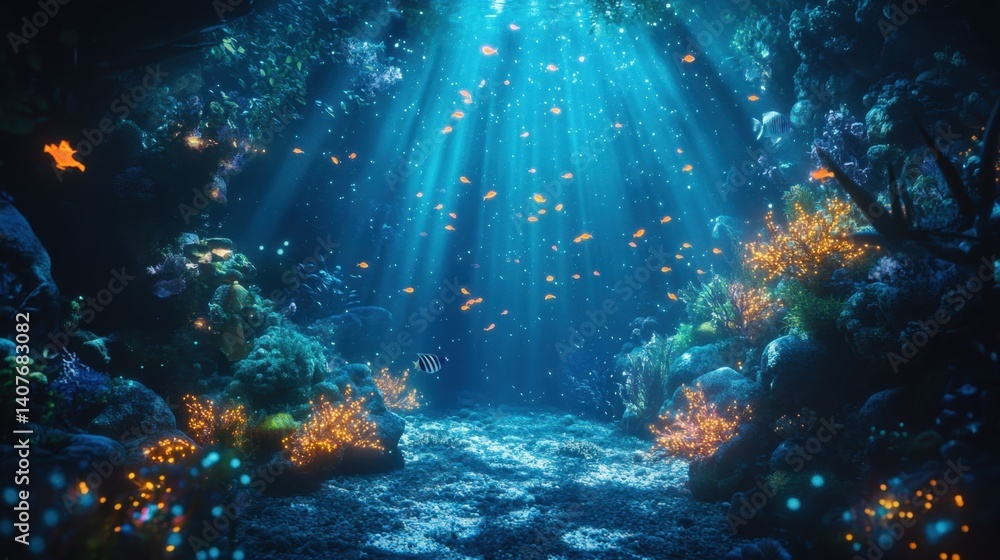 Fototapeta premium Underwater paradise filled with colorful fish and vibrant coral in a sunlit ocean setting