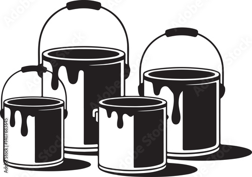  Set of 4 Paint Cans with Dripping Paint in Black and White