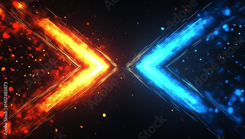 Obraz na płótnie Striking representation of fire and ice arrows in a powerful clash with bright sparks on a dark background : Generative AI w salonie