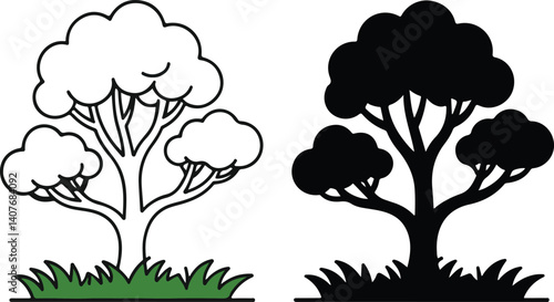  Set of Tree Icons with Different Styles and Foliage Designs