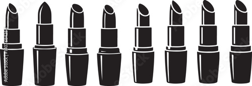  Set of Eight Lipstick Icons in Black and White Silhouette