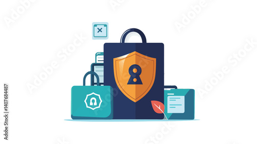 Vector illustration of various safety measures, including protective equipment, warning signs, and hazard symbols, designed to promote workplace safety, personal protection, and accident prevention