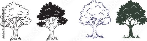 Vector Trees with Different Foliage in Black and Green Silhouettes