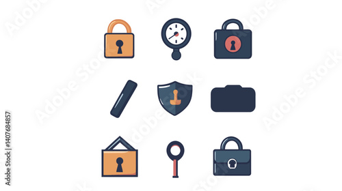 Vector illustration of various safety measures, including protective equipment, warning signs, and hazard symbols, designed to promote workplace safety, personal protection, and accident prevention