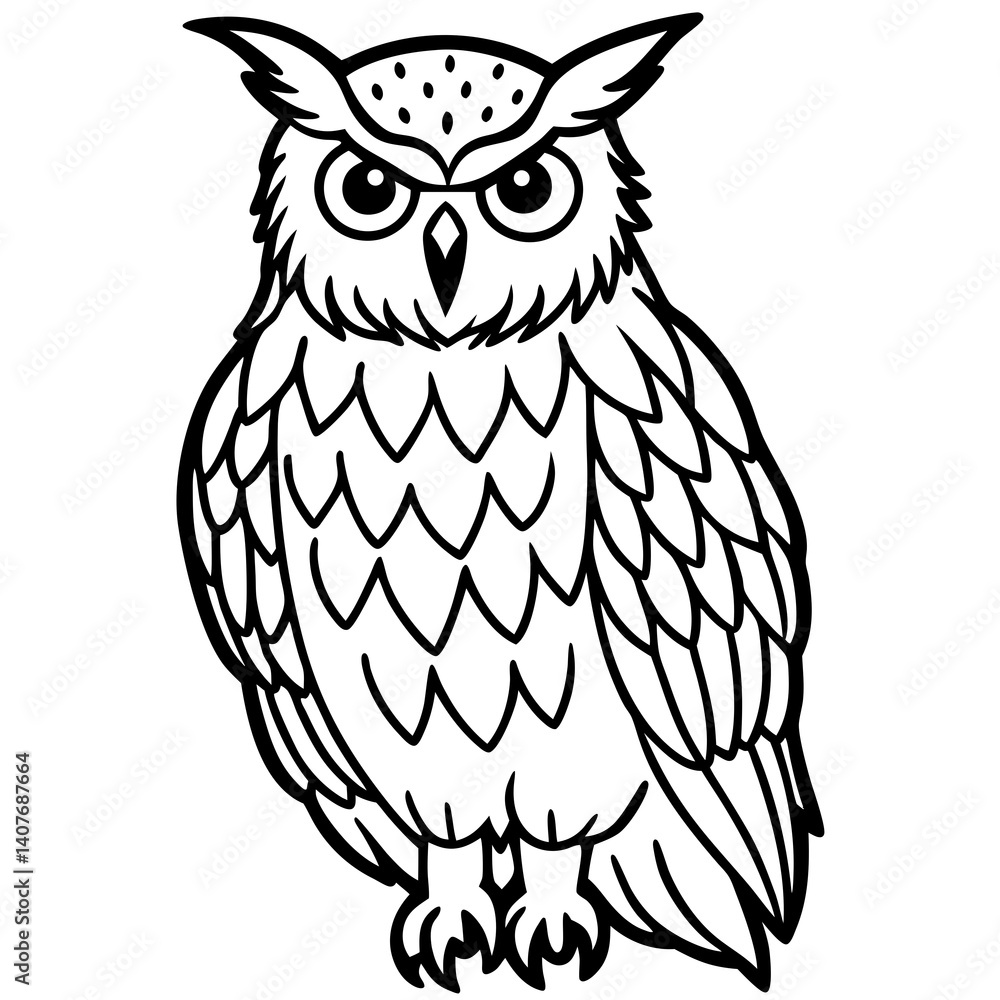 Minimal Eagle Owl Vector Illustration on White Background Minimal Eagle Owl Vector Illustration on White Background
