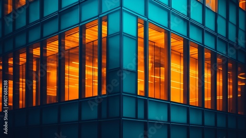 Obraz na płótnie Abstract Detailed View Of Urban Building With Unique Glass Windows Creating A Stunning Visual Effect : Generative AI w salonie