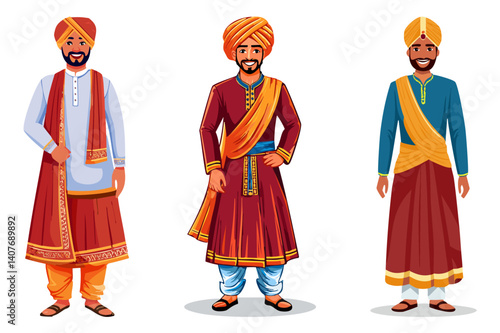 Illustration depicts a man in a turban in traditional indian attire