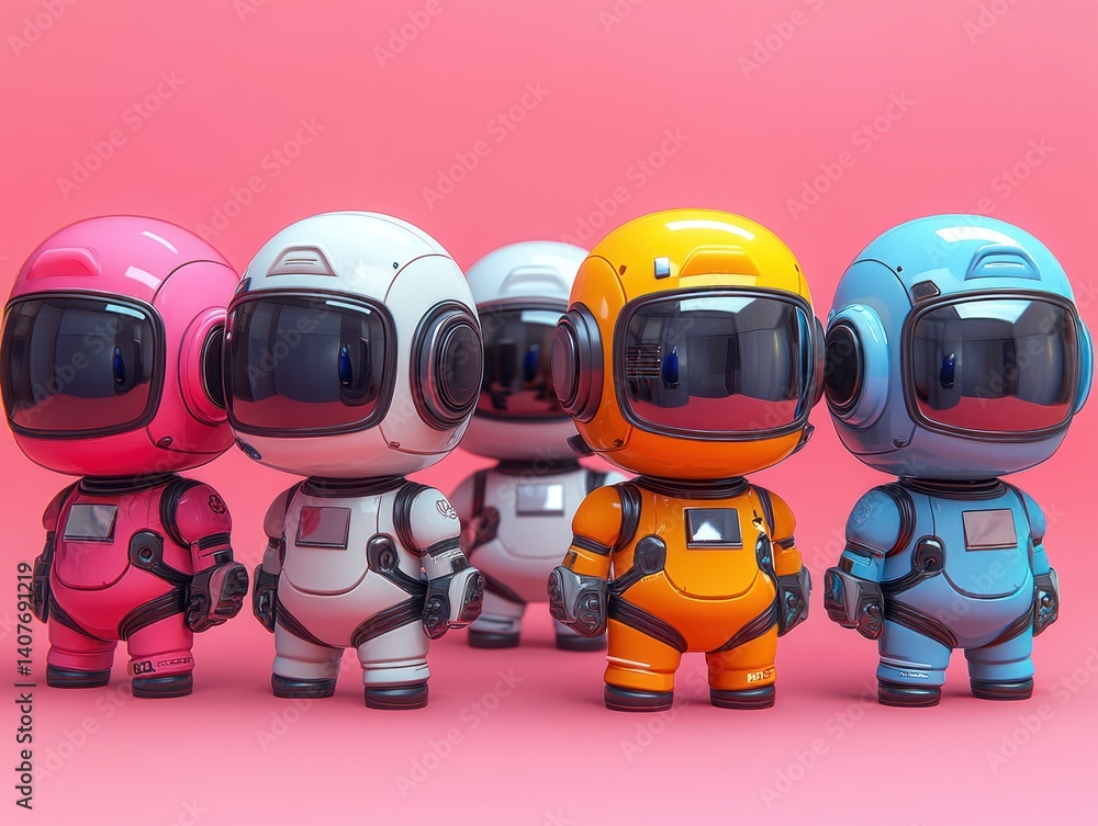 Naklejka premium Cute Colorful Cartoon Helmets Kawaii Style Characters