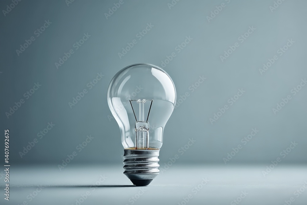 Light bulb stands on a gray surface casting a soft shadow in a minimalistic design setting reflecting modern elegance