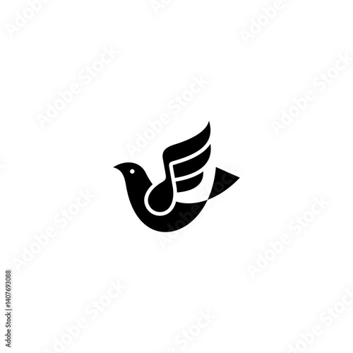 bird logo with wings melody key tone in flat design