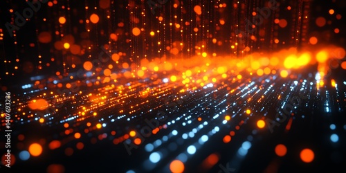 Dynamic and colorful representation of flowing lights in shades of orange and blue creating a tech-inspired background : Generative AI