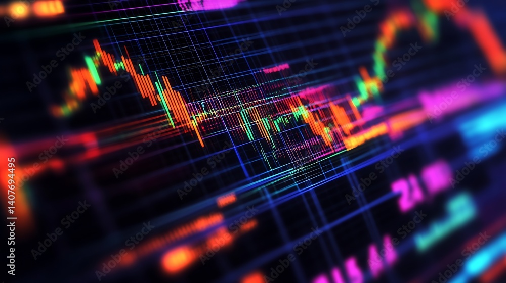 Colorful Financial Data Visuals on a Digital Display for Stock Market Analysis : Generative AI