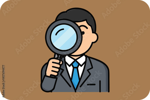 Surprised Businessman Examining with Magnifying Glass: Discovery, Investigation, and Uncovering Unexpected Business Details