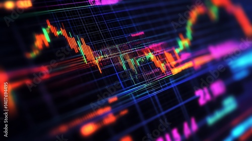 Obraz na płótnie Colorful Financial Data Visuals on a Digital Display for Stock Market Analysis : Generative AI w salonie