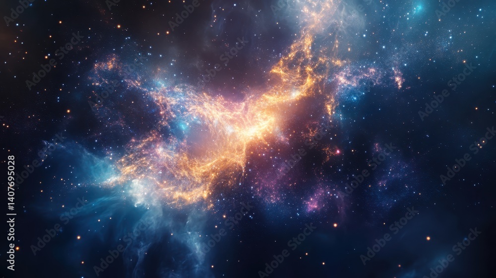 Naklejka premium Cosmic silhouette of a human head surrounded by vibrant galaxies and nebulae in a dreamlike atmosphere