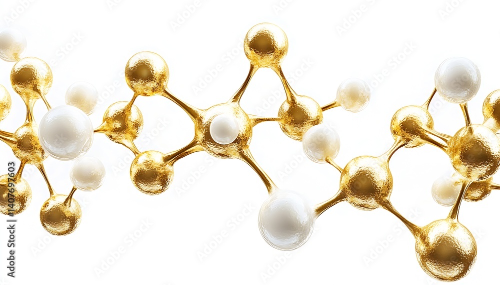 Intricate Molecular Structure of Golden and White Atoms Representing Advanced Chemistry Concepts : Generative AI