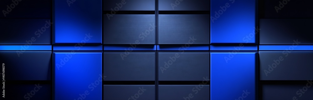 Stylishly designed blue and black geometric panel layout ideal for digital art and media use : Generative AI