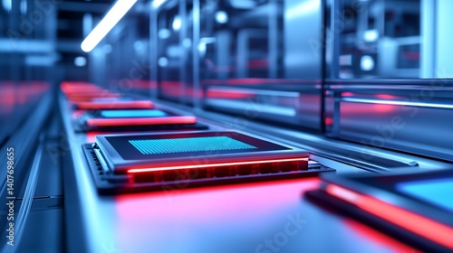 Futuristic Semiconductor Production Facility with Modern High-Tech Chips Displayed : Generative AI