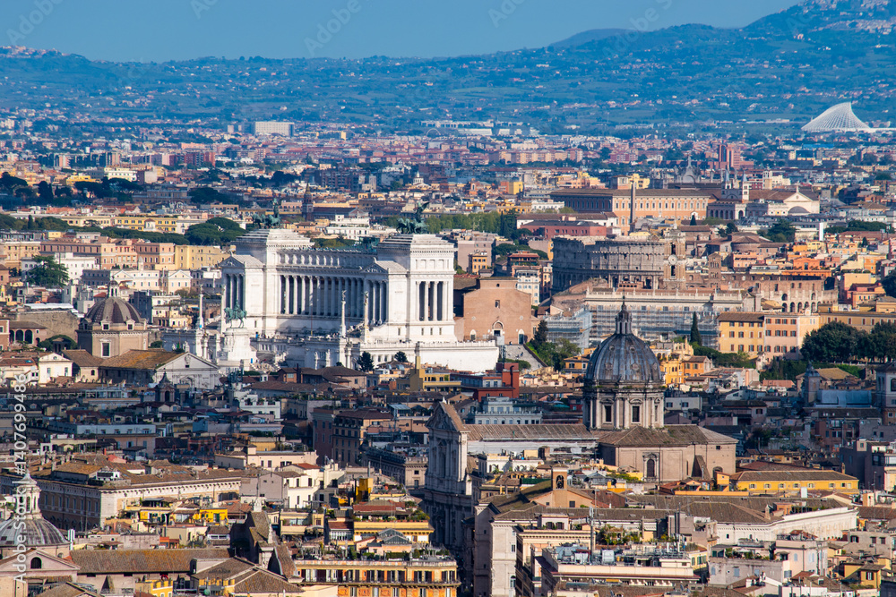 A cityscape view of the city of Rome, Italy as seen from the top of the Dome of St Peter's Basilica A cityscape view of the city of Rome, Italy as seen from the top of the Dome of St Peter's Basilica