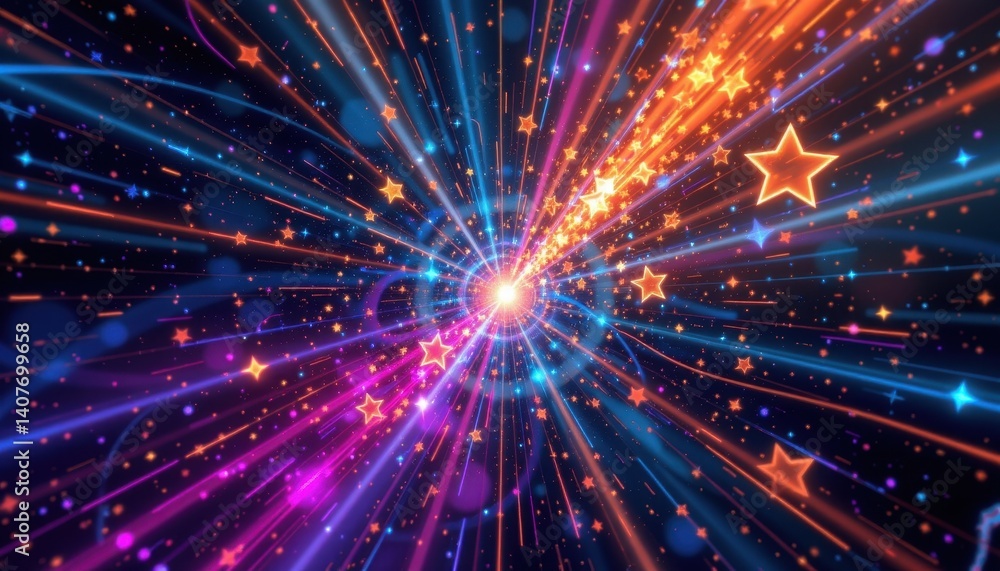 Fototapeta premium Pulsating Star Cluster Illustrate a pulsating star cluster with vibrant colors radiating outwards, showcasing the energy and beauty of the cosmos.