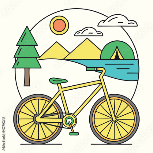 Bicycle Camping Adventure Outdoors Graphic T-Shirt with Tents.