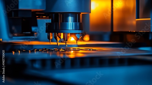 Obraz na płótnie Advanced multi-nozzle printer dispensing precise droplets during a high-resolution printing process : Generative AI w salonie