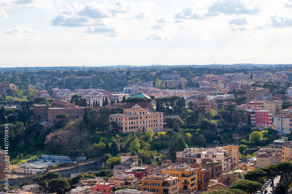 Naklejka premium A cityscape view of the city of Rome, Italy as seen from the top of the Dome of St Peter's Basilica