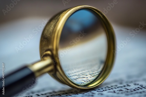Obraz na płótnie Focused look at text through a magnifying glass on an old page for reading clarity : Generative AI w salonie