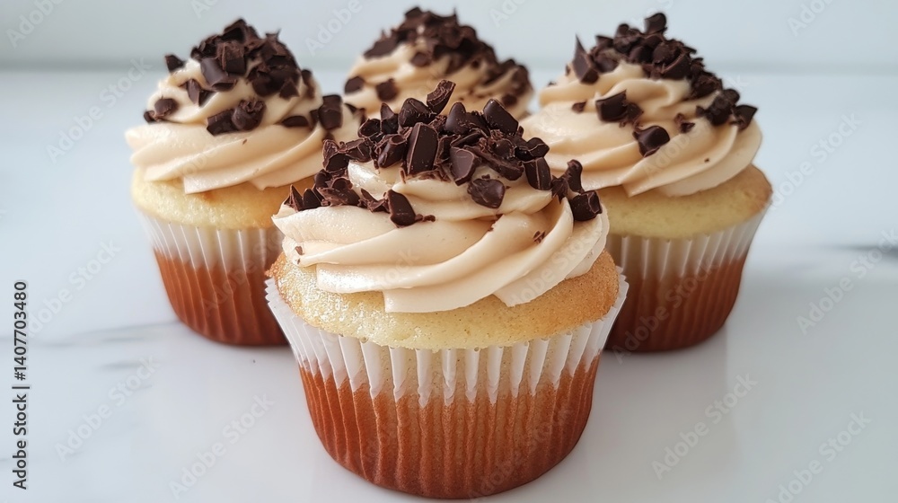 A close-up shot of rich chocolate cupcakes topped with creamy frosting and garnished with chocolate pieces, showcasing a decadent dessert. A close-up shot of rich chocolate cupcakes topped with creamy frosting and garnished with chocolate pieces, showcasing a decadent dessert.