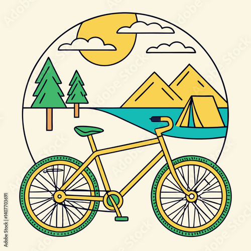 Bicycle Camping Adventure Outdoors Graphic T-Shirt with Tents.