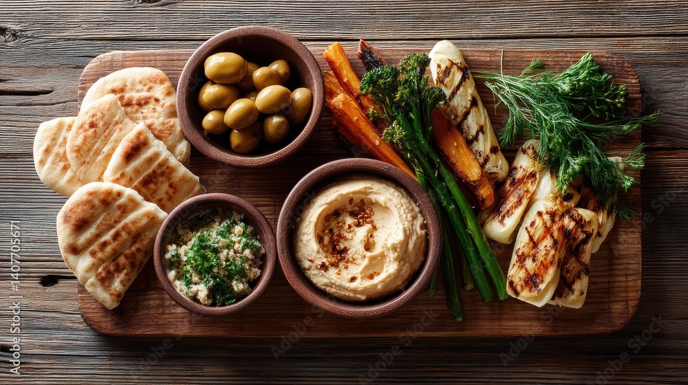Mediterranean platter with hummus and grilled vegetables Mediterranean platter with hummus and grilled vegetables