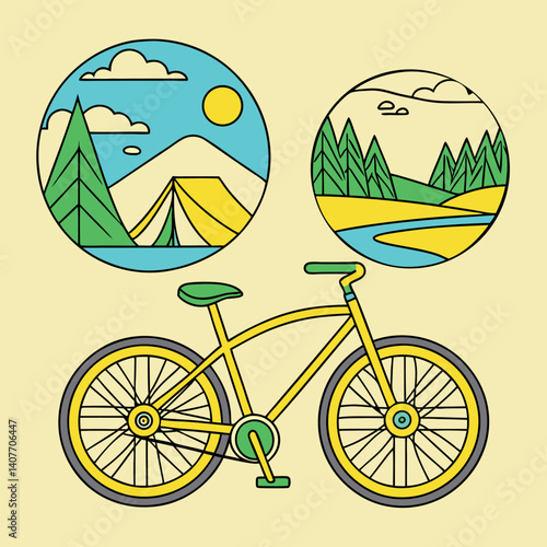 Bicycle Camping Adventure Outdoors Graphic T-Shirt with Tents.
