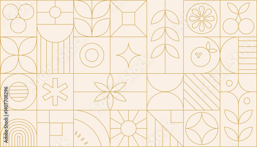 Bauhaus geometric gold line art and art deco background vector. Abstract geometric frame and elegant art nouveau with delicate. Illustration design for invitation, banner, vip, interior, decoration.