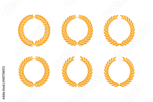 Set of colorful circular laurel wreath on white background. icon logo, ornaments vectors