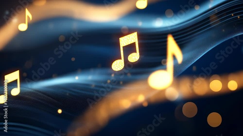 Wallpaper Mural Golden musical music flowing on a dark, sparkling abstract notes background of space and sound video 4k Torontodigital.ca
