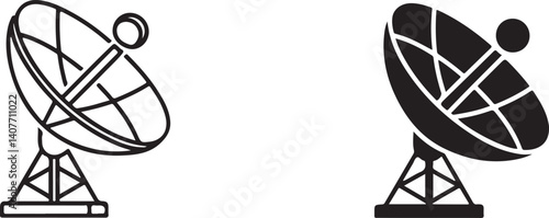  Set of Satellite Dish Icons: Black and White Illustration of Dish Antennas