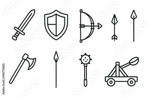 Gardening tools icons set with watering can, plant, gloves, trowel, fertilizer, spray bottle, sun.